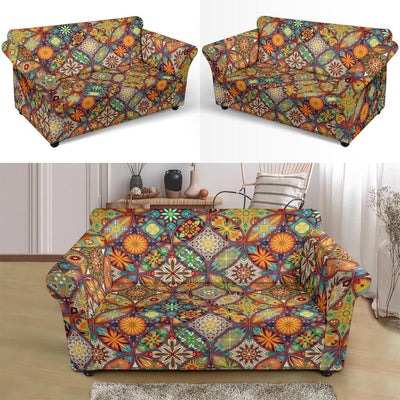 Mandala Flower Themed Design Print Loveseat Slipcover-JTAMIGO.COM