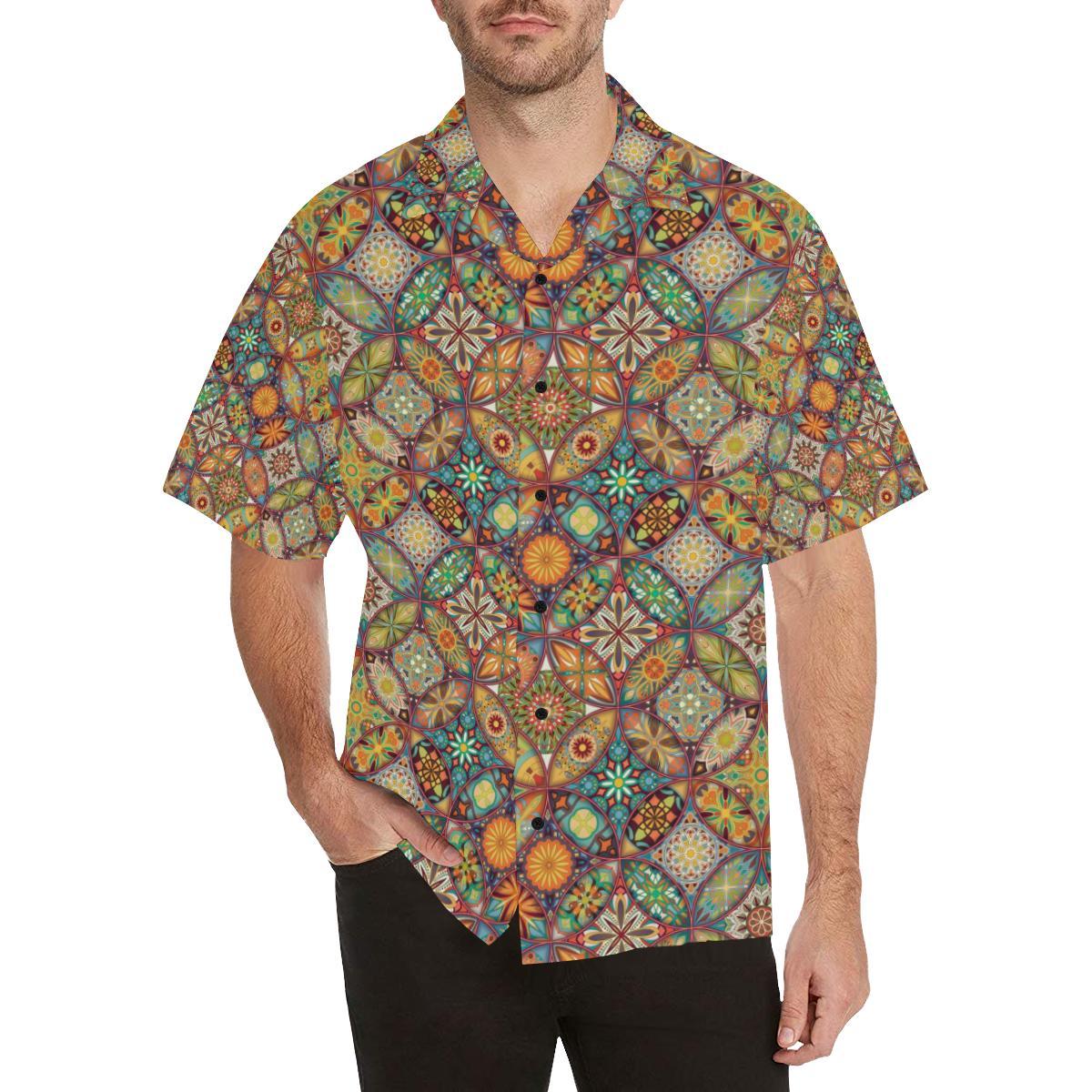Mandala Flower Themed Design Print Men Aloha Hawaiian Shirt