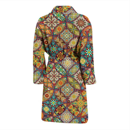 Mandala Flower Themed Design Print Men Bath Robe-JTAMIGO.COM