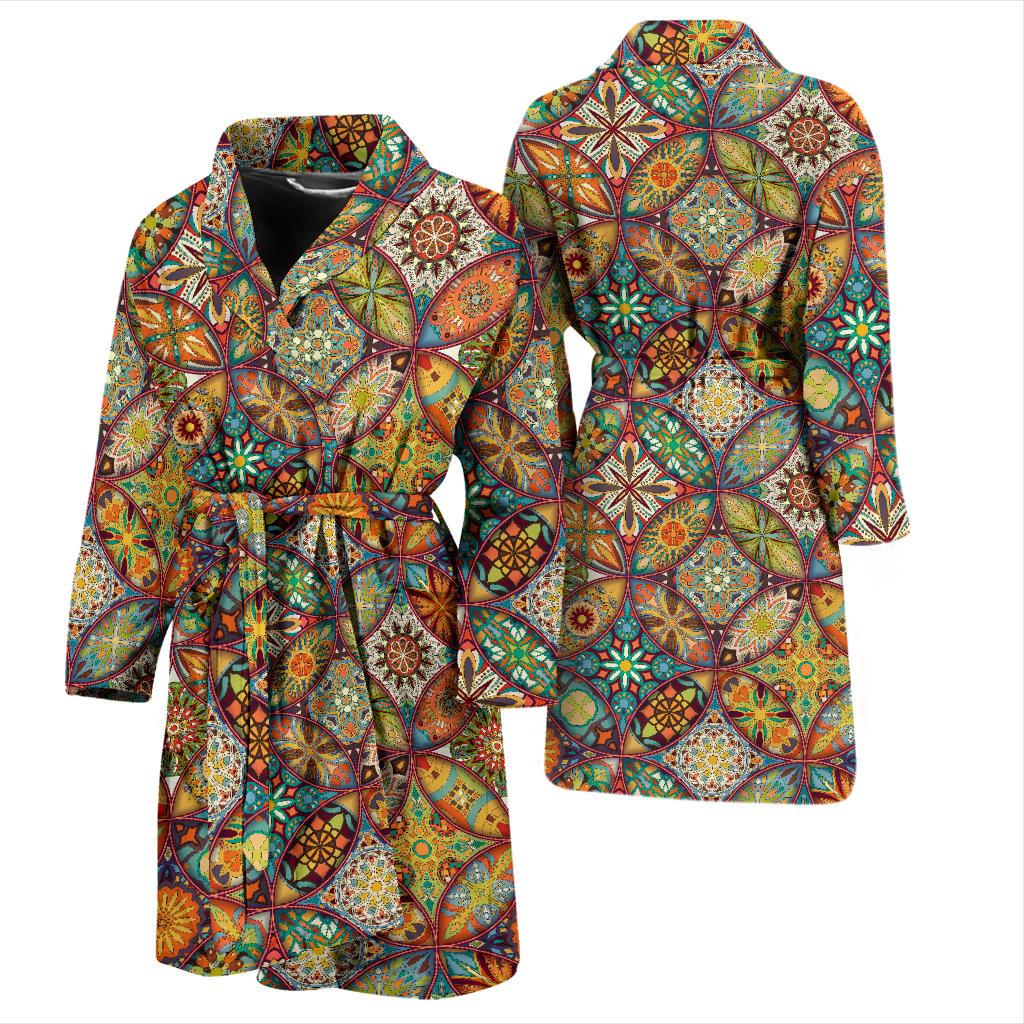 Mandala Flower Themed Design Print Men Bath Robe-JTAMIGO.COM