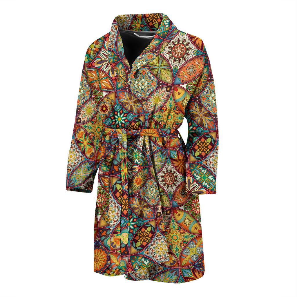 Mandala Flower Themed Design Print Men Bath Robe-JTAMIGO.COM