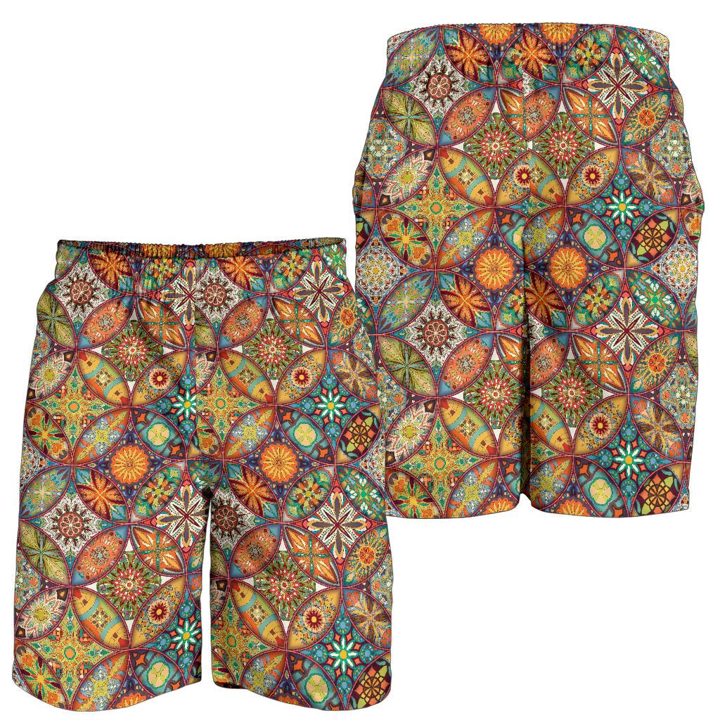 Mandala Flower Themed Design Print Mens Shorts-JTAMIGO.COM