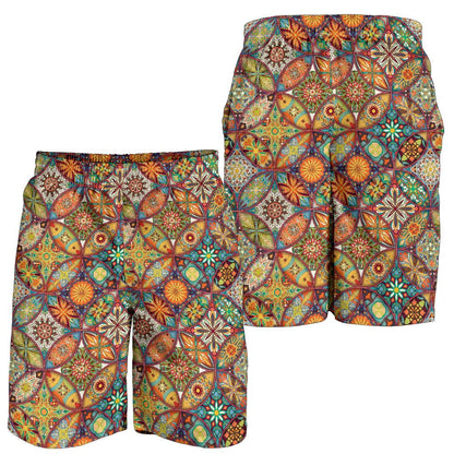 Mandala Flower Themed Design Print Mens Shorts-JTAMIGO.COM