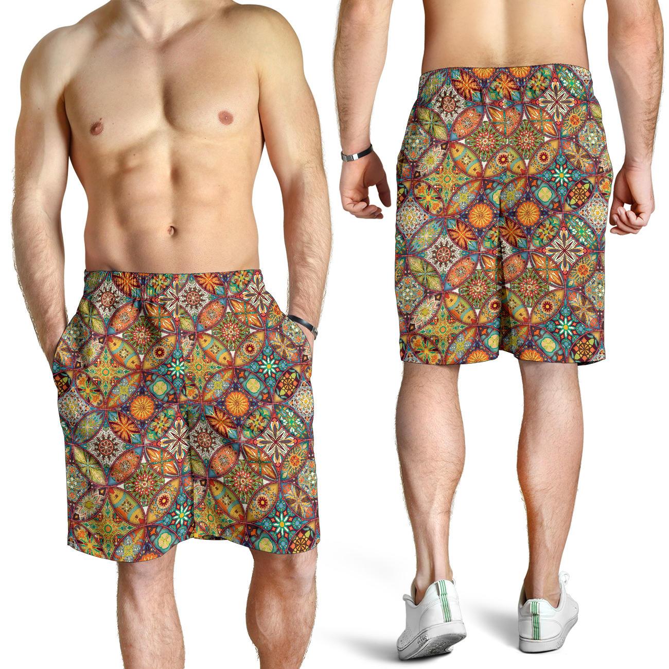 Mandala Flower Themed Design Print Mens Shorts-JTAMIGO.COM