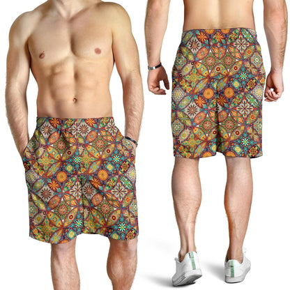 Mandala Flower Themed Design Print Mens Shorts-JTAMIGO.COM