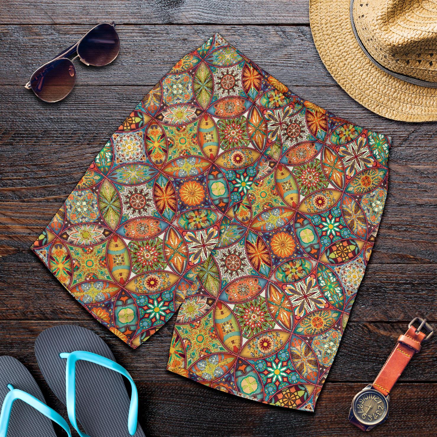 Mandala Flower Themed Design Print Mens Shorts-JTAMIGO.COM