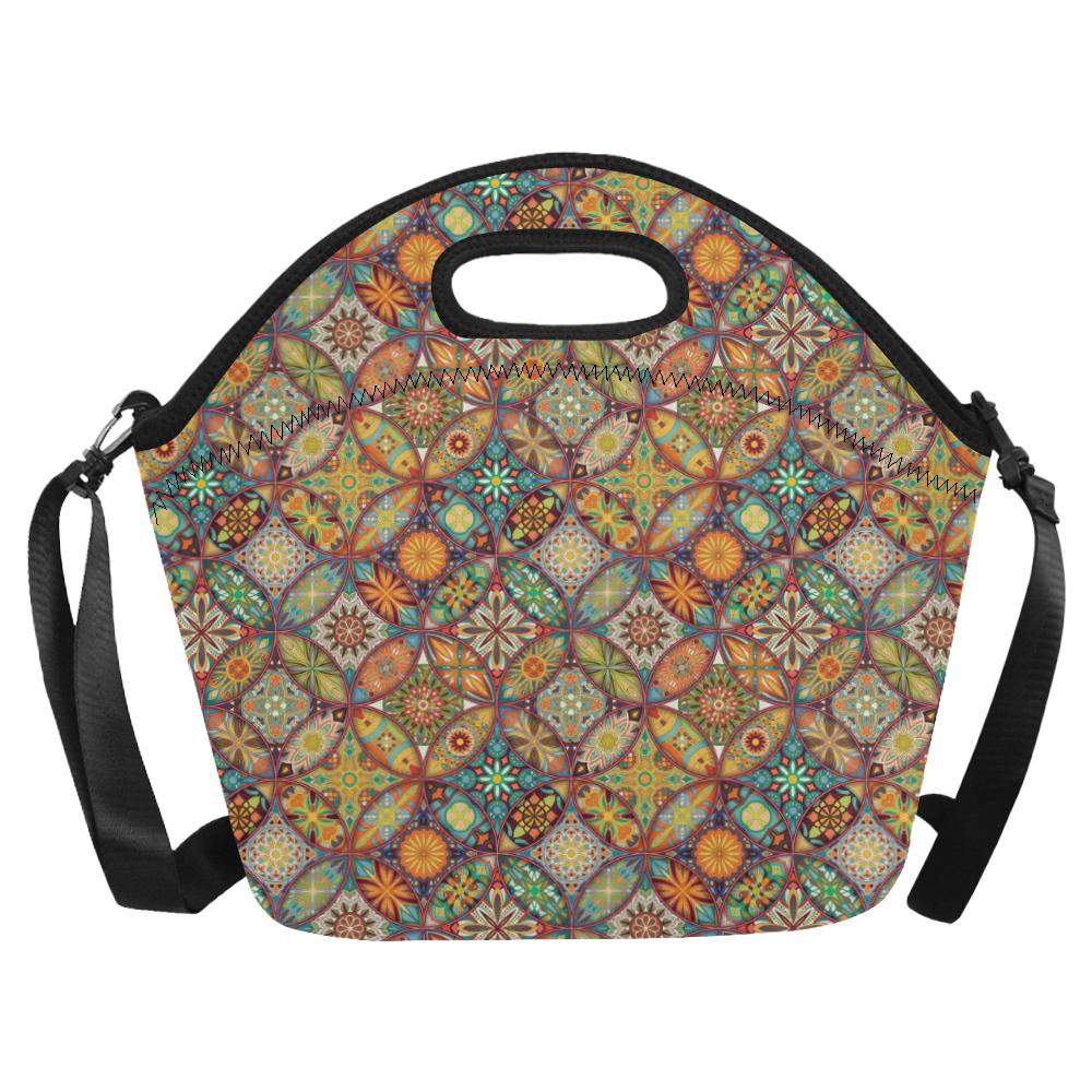 Mandala Flower Themed Design Print Neoprene Lunch Bag (Model 1669)(Large)-JTAMIGO.COM