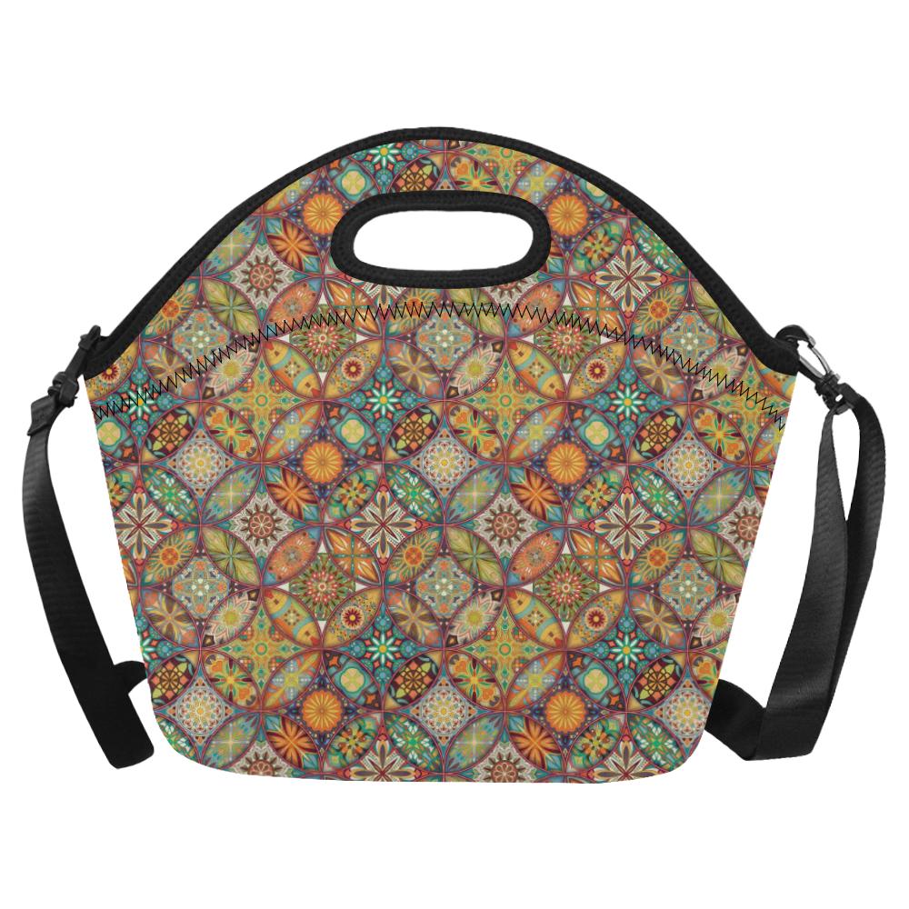 Mandala Flower Themed Design Print Neoprene Lunch Bag (Model 1669)(Large)-JTAMIGO.COM