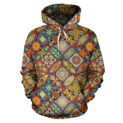 Mandala Flower Themed Design Print Pullover Hoodie