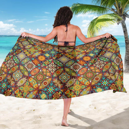 Mandala Flower Themed Design Print Sarong Pareo Wrap