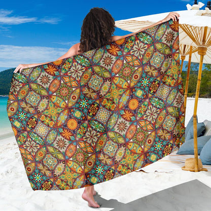 Mandala Flower Themed Design Print Sarong Pareo Wrap