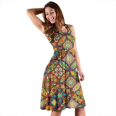 Mandala Flower Themed Design Print Sleeveless Dress