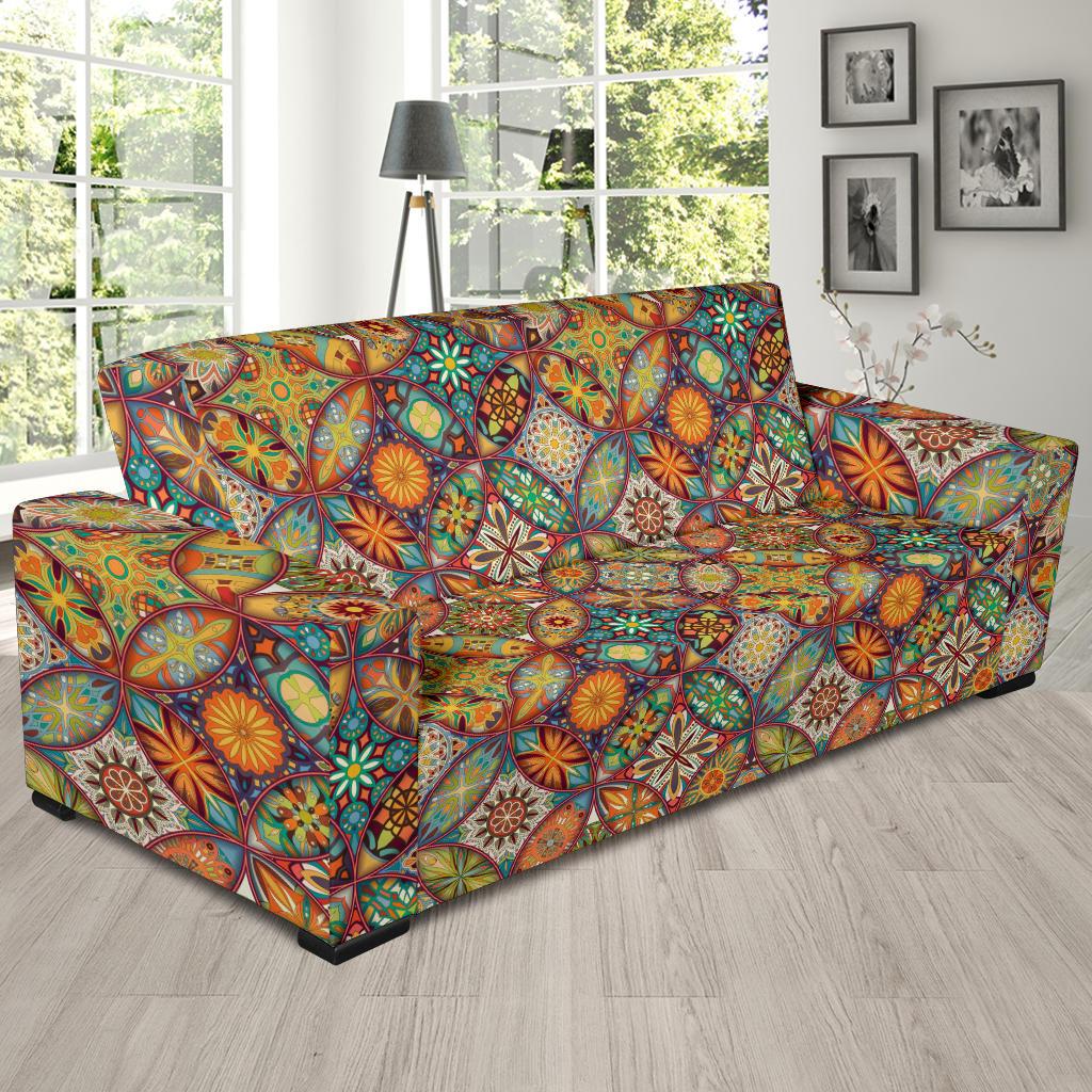Mandala Flower Themed Design Print Sofa Slipcover-JTAMIGO.COM