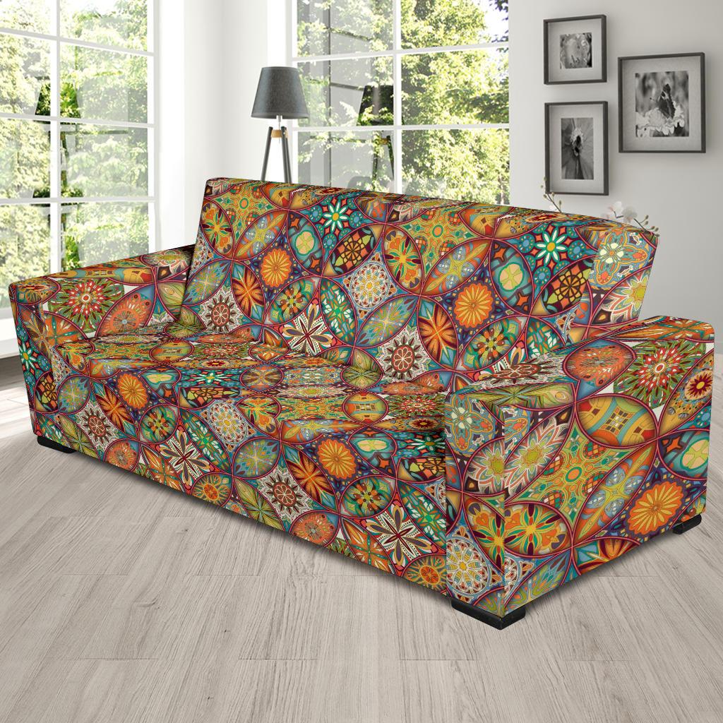 Mandala Flower Themed Design Print Sofa Slipcover-JTAMIGO.COM