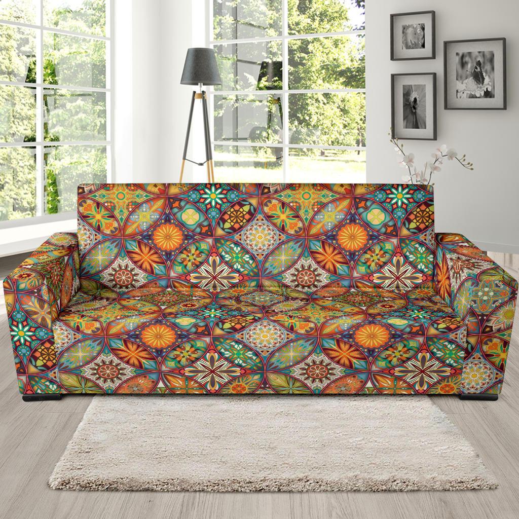 Mandala Flower Themed Design Print Sofa Slipcover-JTAMIGO.COM