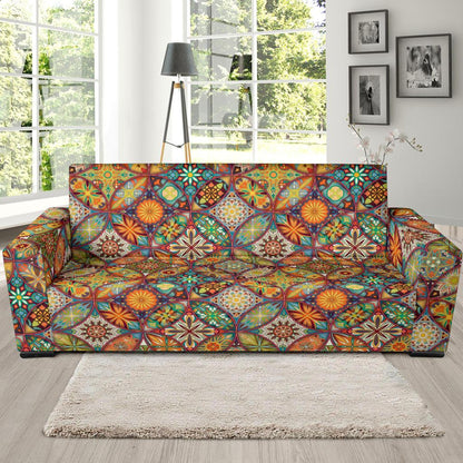 Mandala Flower Themed Design Print Sofa Slipcover-JTAMIGO.COM