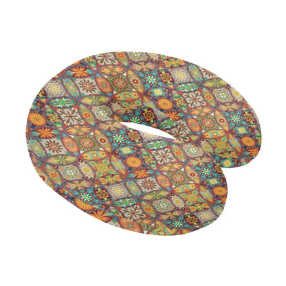 Mandala Flower Themed Design Print U-Shaped Travel Neck Pillow-JTAMIGO.COM