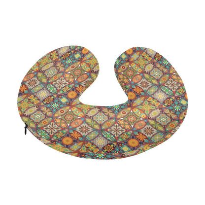 Mandala Flower Themed Design Print U-Shaped Travel Neck Pillow-JTAMIGO.COM