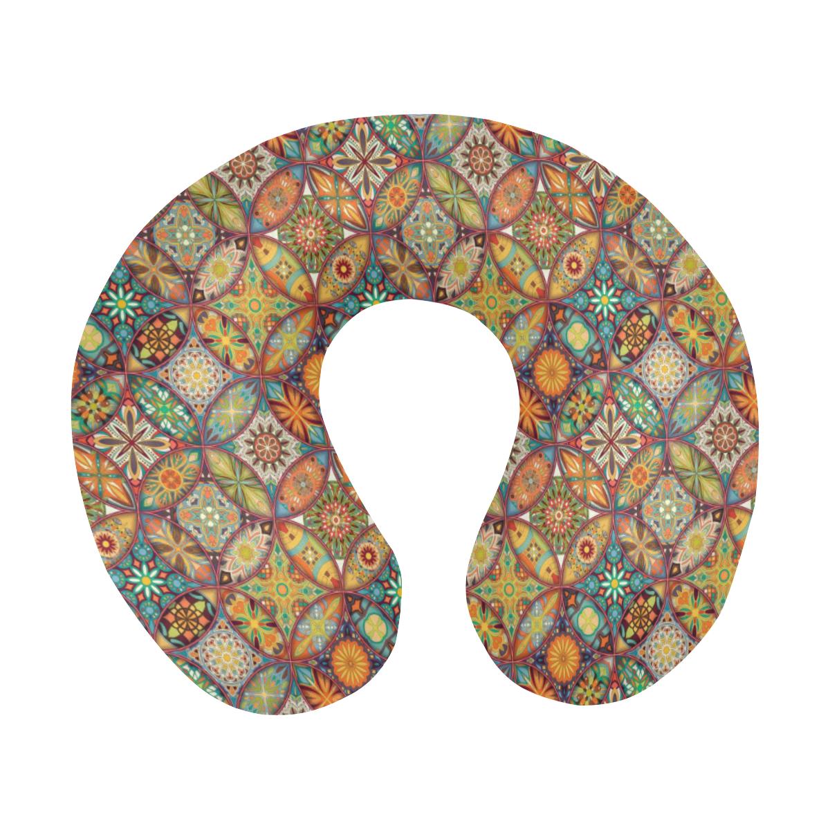 Mandala Flower Themed Design Print U-Shaped Travel Neck Pillow-JTAMIGO.COM