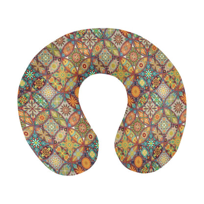 Mandala Flower Themed Design Print U-Shaped Travel Neck Pillow-JTAMIGO.COM