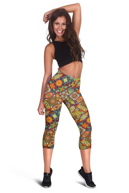 Mandala Flower Themed Design Print Women Capris