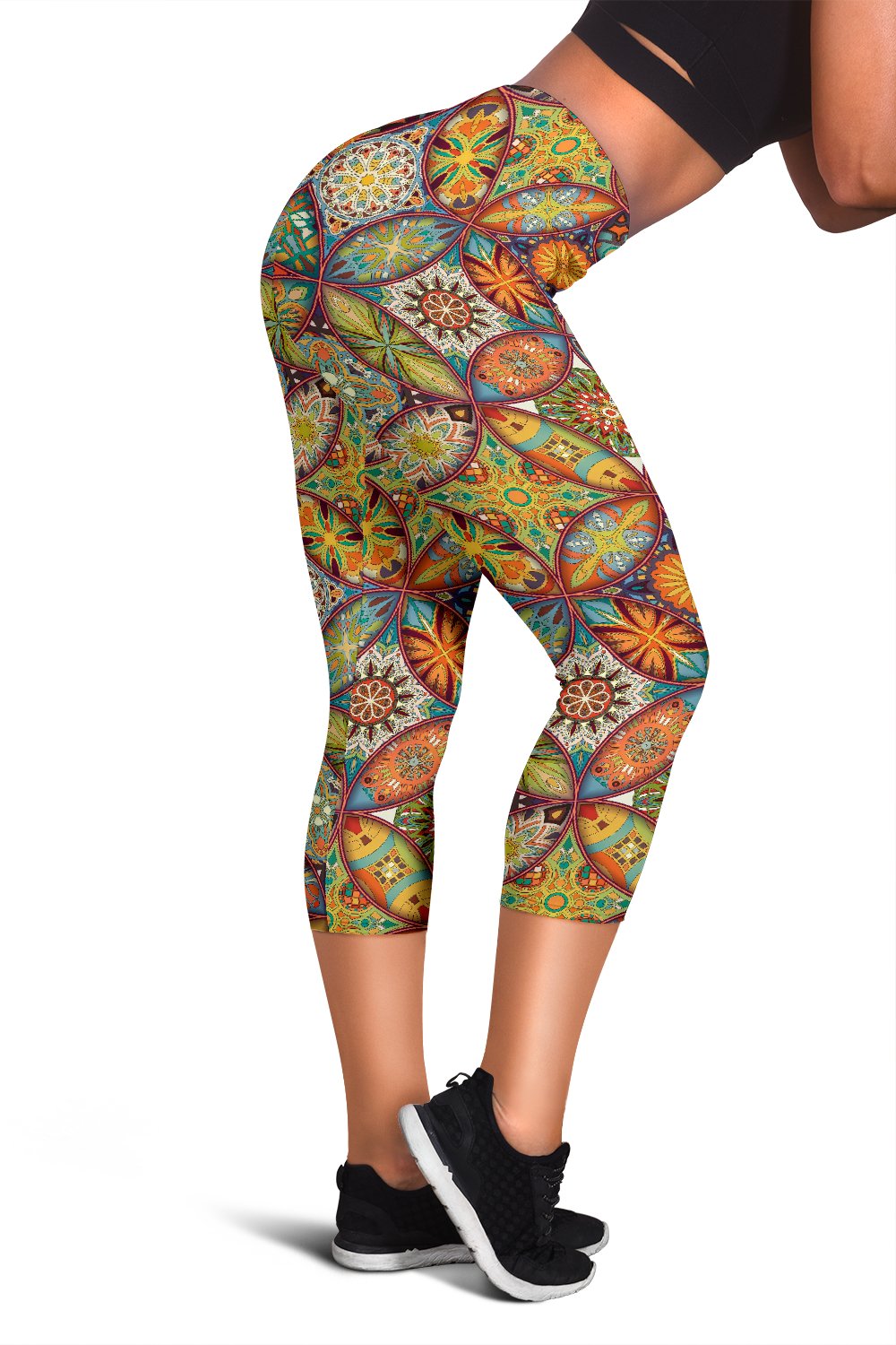 Mandala Flower Themed Design Print Women Capris