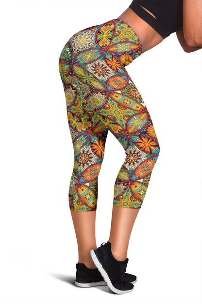 Mandala Flower Themed Design Print Women Capris