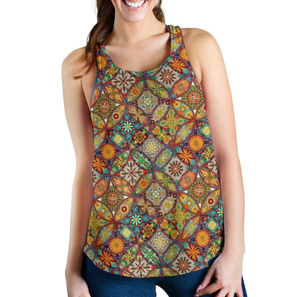Mandala Flower Themed Design Print Women Racerback Tank Top