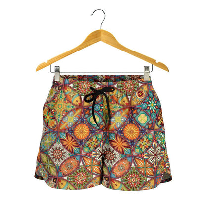Mandala Flower Themed Design Print Women Shorts-JTAMIGO.COM