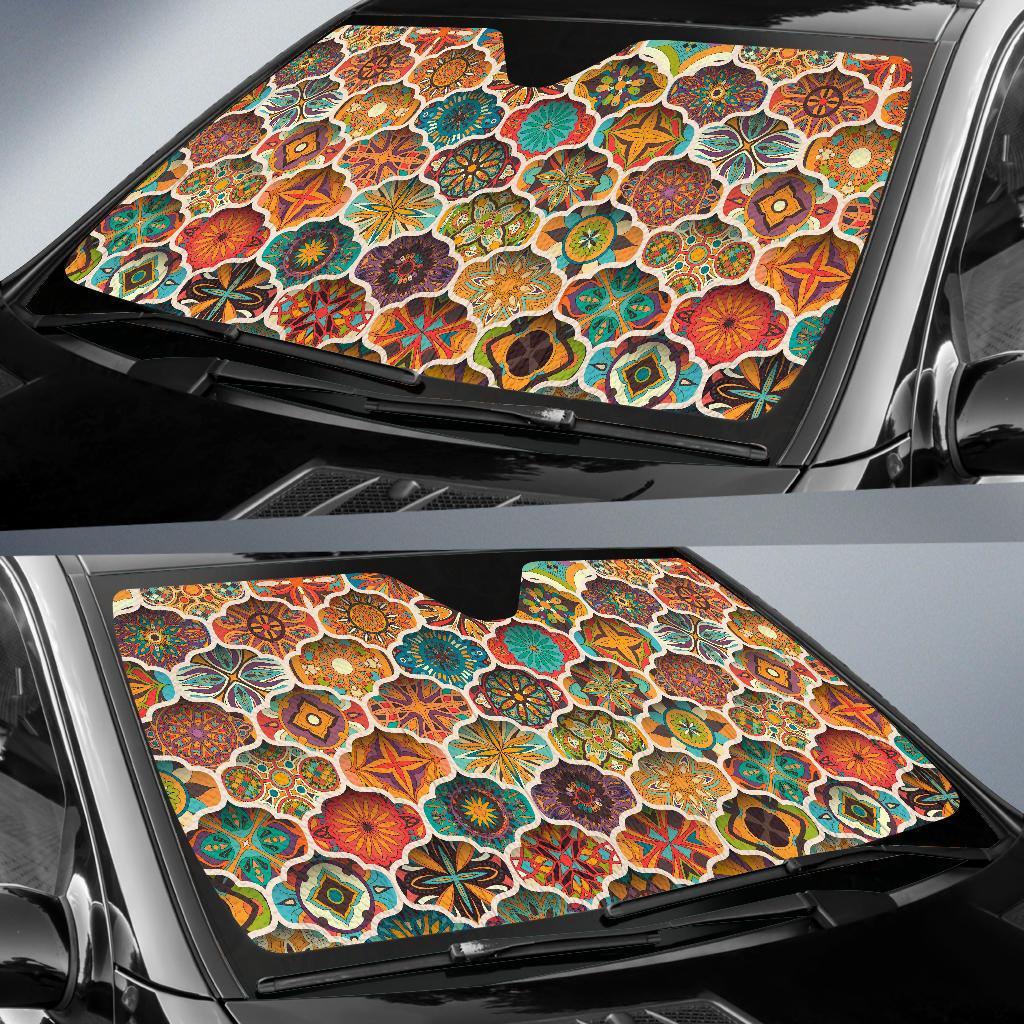 Mandala Mosaic Themed Design Print Car Sun Shade For Windshield