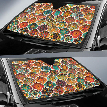 Mandala Mosaic Themed Design Print Car Sun Shade For Windshield