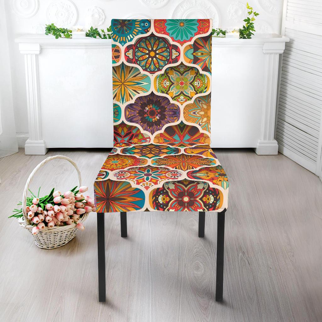 Mandala Mosaic Themed Design Print Dining Chair Slipcover-JTAMIGO.COM