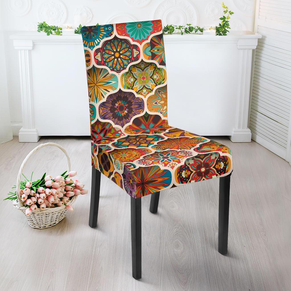 Mandala Mosaic Themed Design Print Dining Chair Slipcover-JTAMIGO.COM
