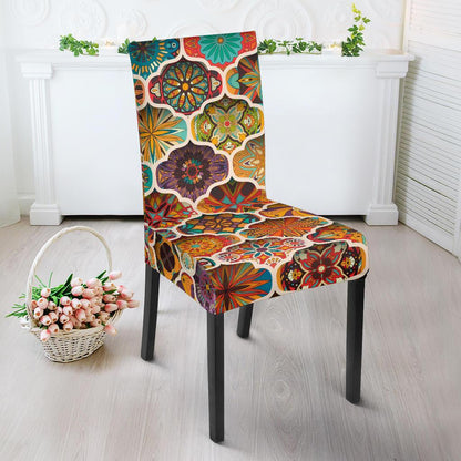 Mandala Mosaic Themed Design Print Dining Chair Slipcover-JTAMIGO.COM