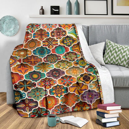 Mandala Mosaic Themed Design Print Fleece Blanket