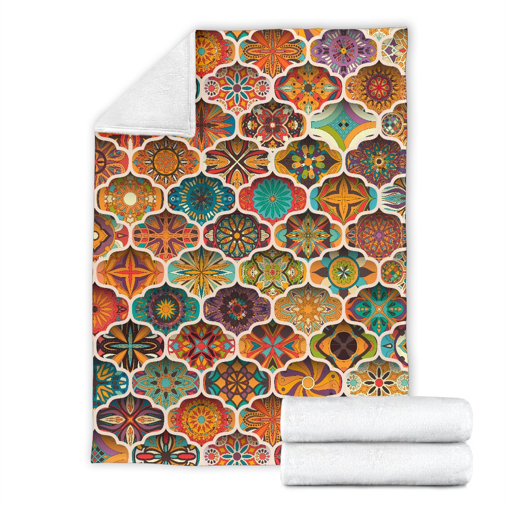Mandala Mosaic Themed Design Print Fleece Blanket