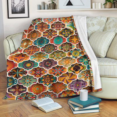 Mandala Mosaic Themed Design Print Fleece Blanket