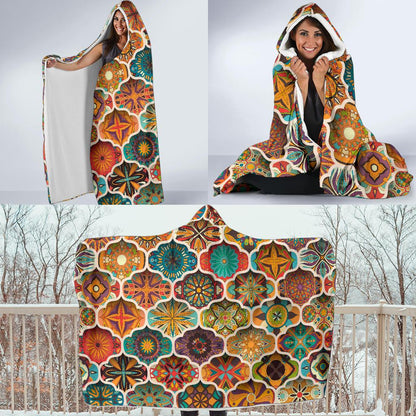 Mandala Mosaic Themed Design Print Hooded Blanket-JTAMIGO.COM