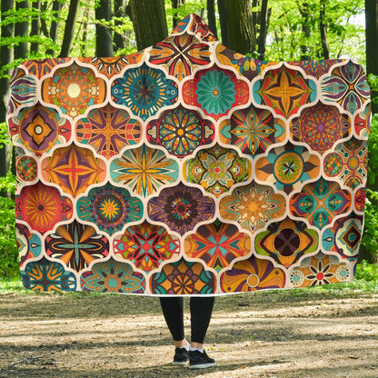 Mandala Mosaic Themed Design Print Hooded Blanket-JTAMIGO.COM