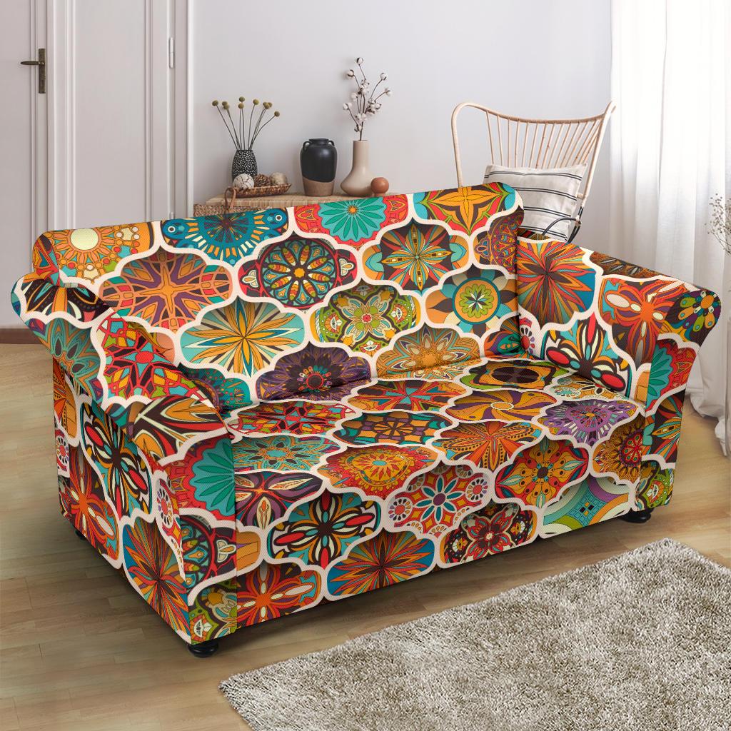 Mandala Mosaic Themed Design Print Loveseat Slipcover-JTAMIGO.COM