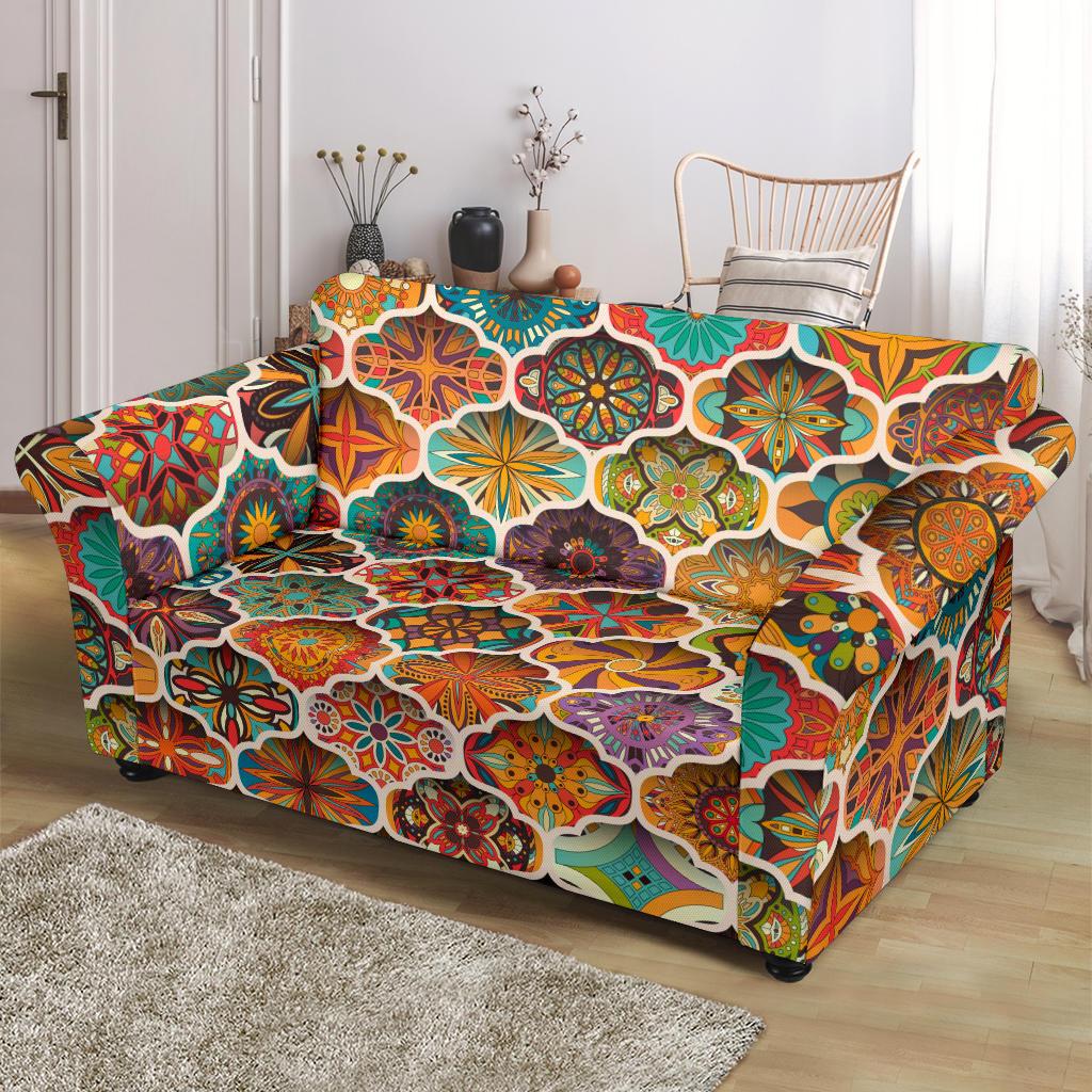 Mandala Mosaic Themed Design Print Loveseat Slipcover-JTAMIGO.COM