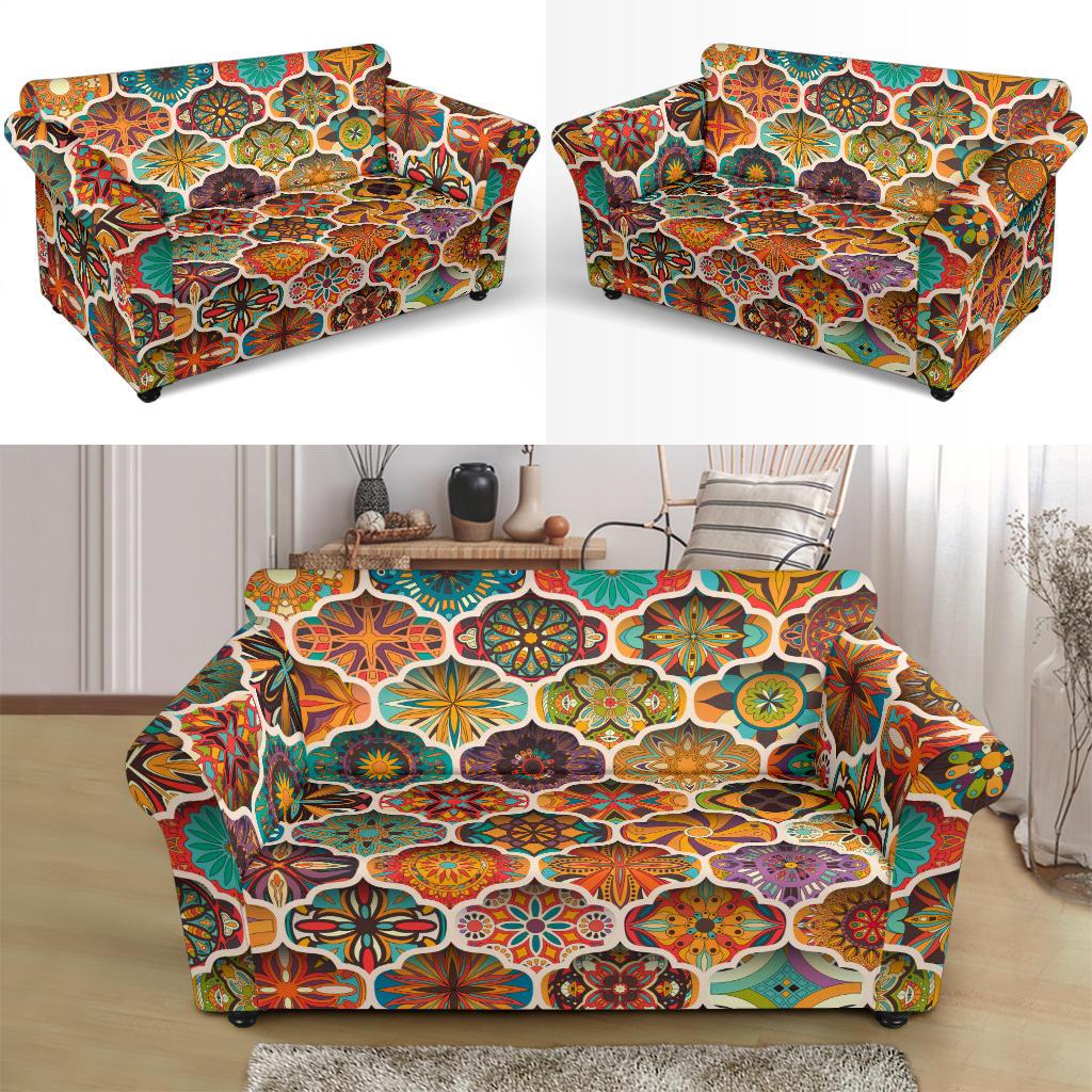 Mandala Mosaic Themed Design Print Loveseat Slipcover-JTAMIGO.COM