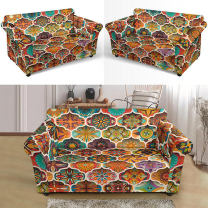 Mandala Mosaic Themed Design Print Loveseat Slipcover-JTAMIGO.COM