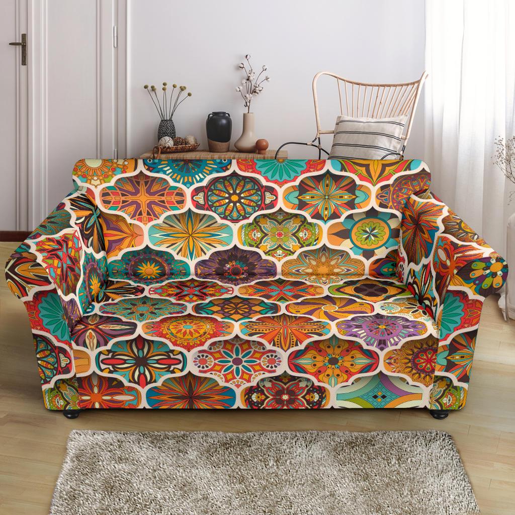 Mandala Mosaic Themed Design Print Loveseat Slipcover-JTAMIGO.COM