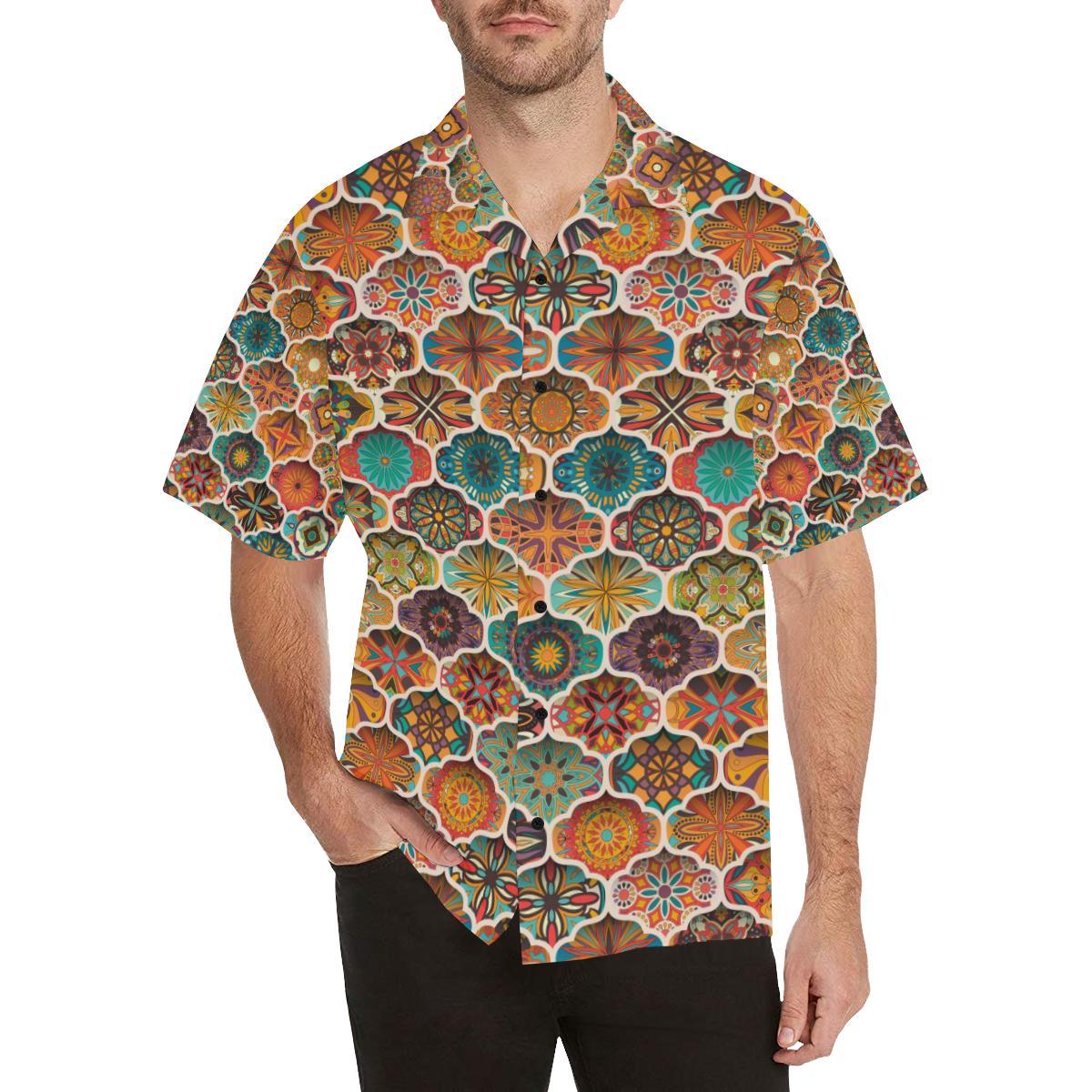Mandala Mosaic Themed Design Print Men Aloha Hawaiian Shirt