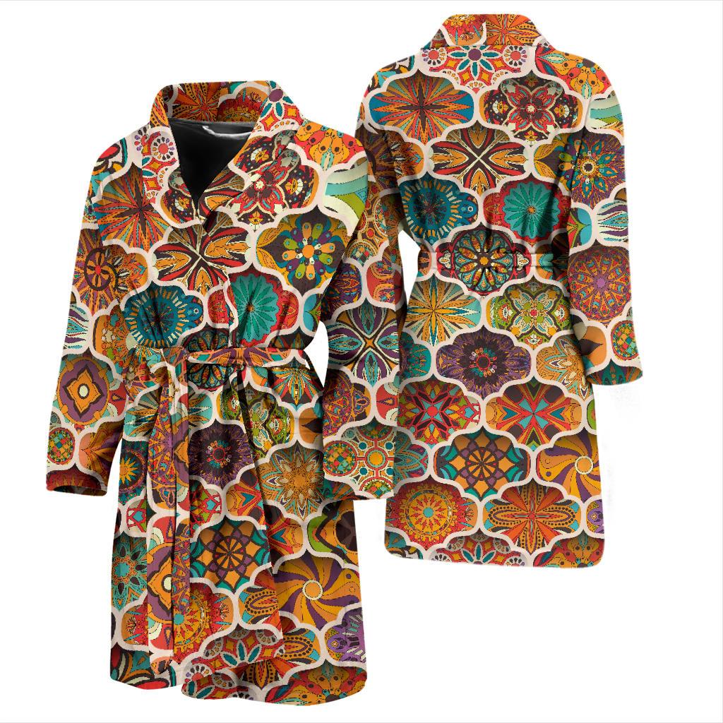 Mandala Mosaic Themed Design Print Men Bath Robe-JTAMIGO.COM