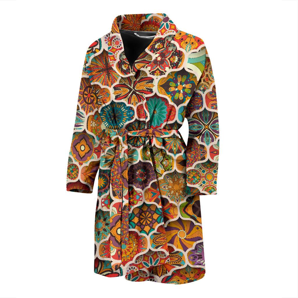 Mandala Mosaic Themed Design Print Men Bath Robe-JTAMIGO.COM
