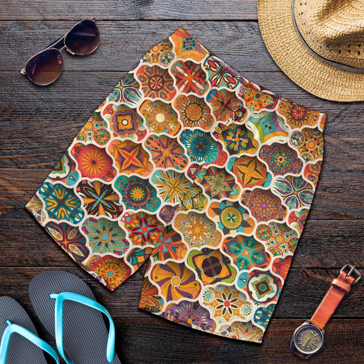 Mandala Mosaic Themed Design Print Mens Shorts-JTAMIGO.COM