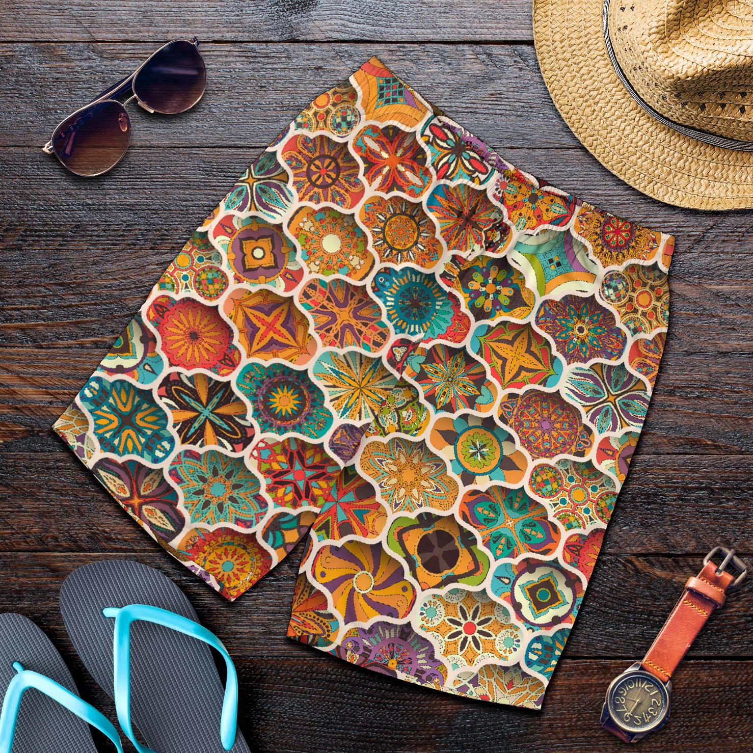 Mandala Mosaic Themed Design Print Mens Shorts-JTAMIGO.COM