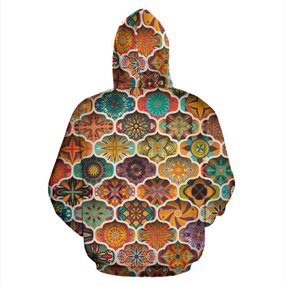 Mandala Mosaic Themed Design Print Pullover Hoodie